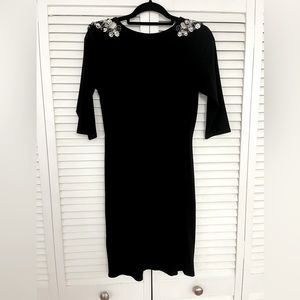 ABS Collection 3/4 Sleeve Black Dress with Shoulder Sequins